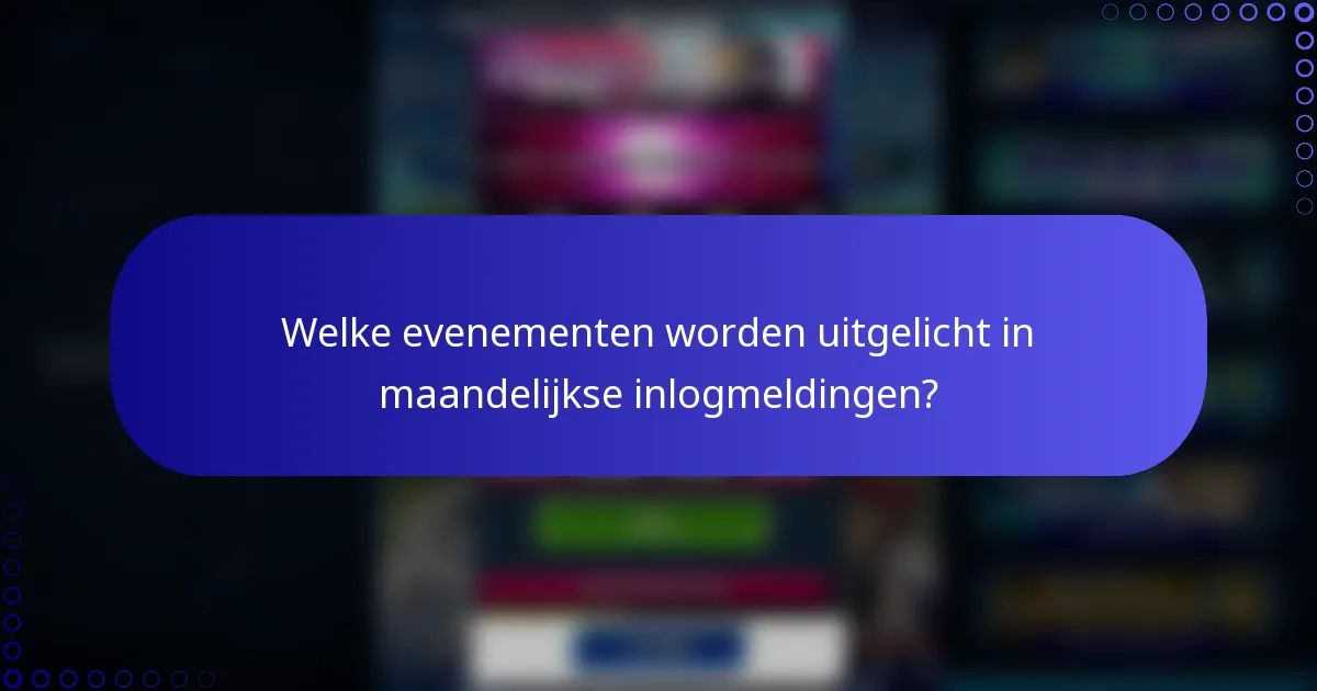 Welke evenementen worden uitgelicht in maandelijkse inlogmeldingen?